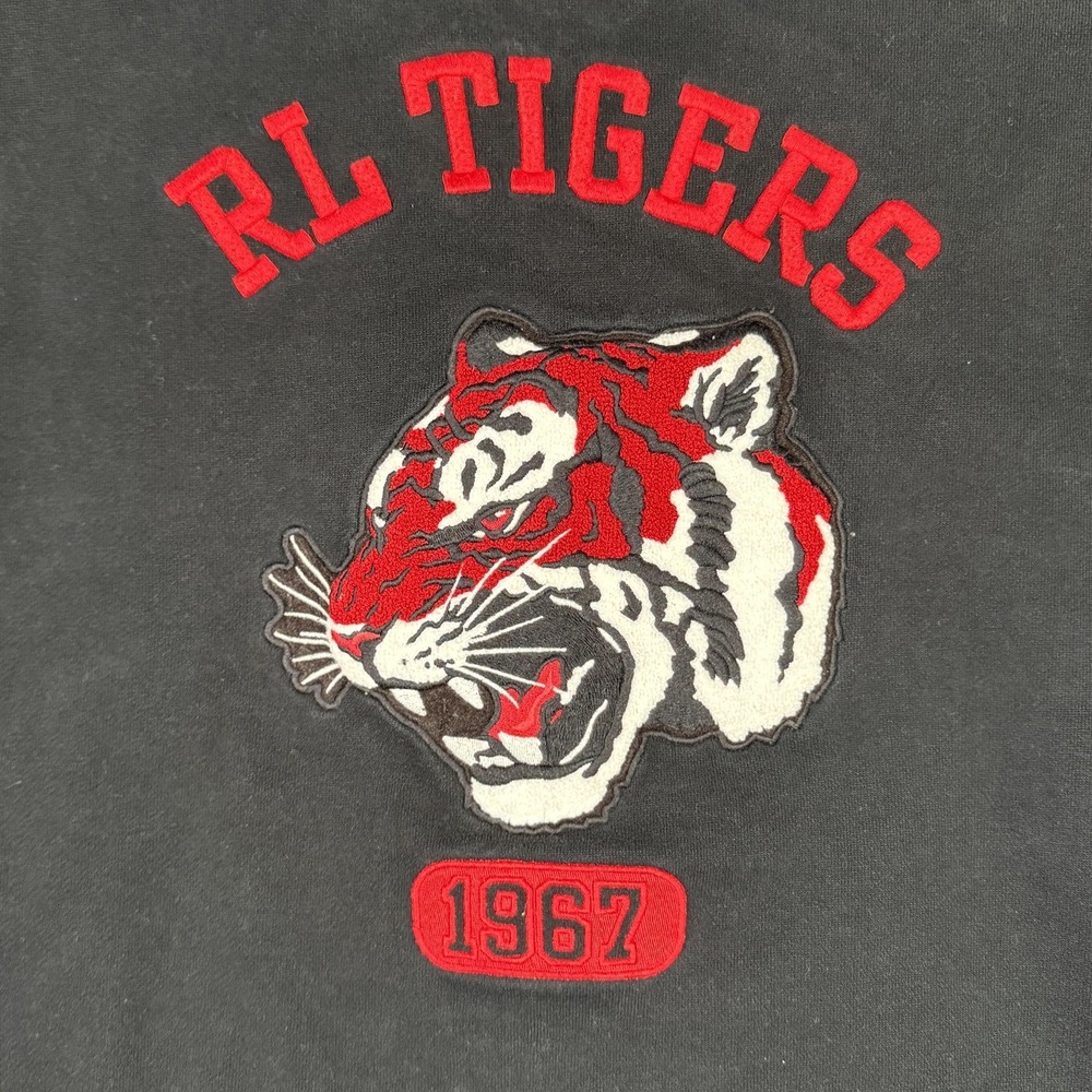Polo Ralph Lauren Hoodie Mens L Black RL Tigers 1967 Varsity Snap Fleece Jacket - Picture 10 of 11
